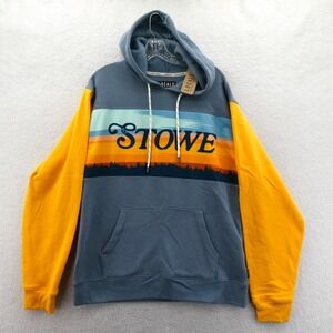 Locale Hoodie Women Large Stowe Vermont Sunset Colorblock Blue Yellow Pullover